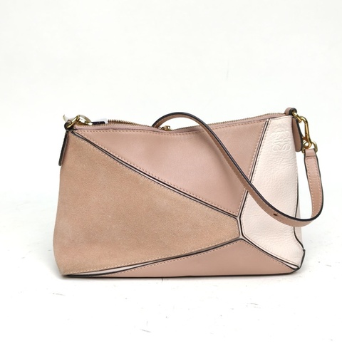 LOEWE Puzzle幾何包WOC粉色牛皮/麂皮