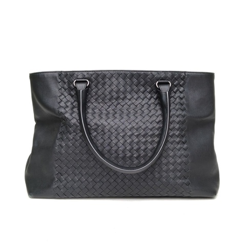 BOTTEGA VENETA 黑色羊皮鎢鋼扣BV單肩包手提托特包