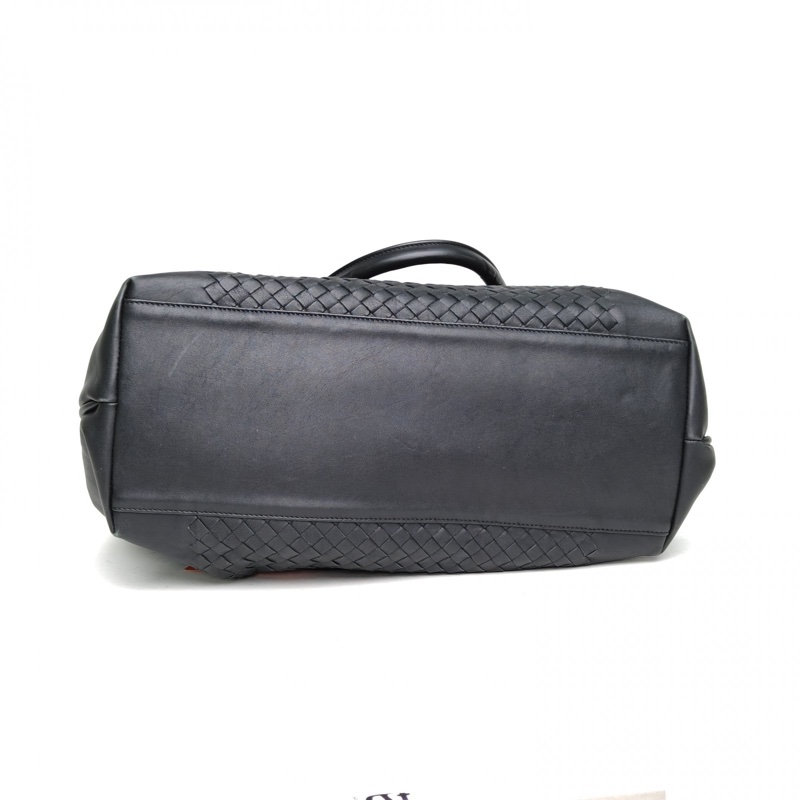 BOTTEGA VENETA 黑色羊皮鎢鋼扣BV單肩包手提托特包-3