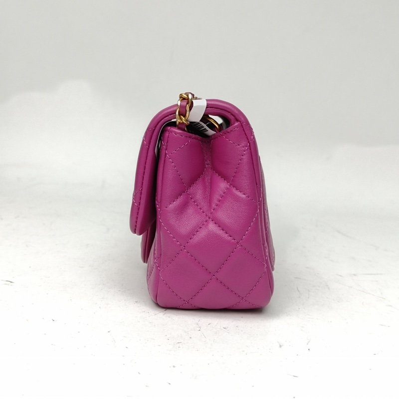 CHANEL CF口蓋包方胖子紫色羊皮30開金扣金球調節扣肩帶-1