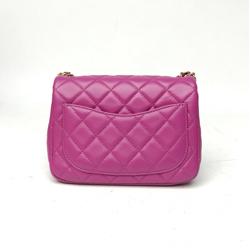 CHANEL CF口蓋包方胖子紫色羊皮30開金扣金球調節扣肩帶-2