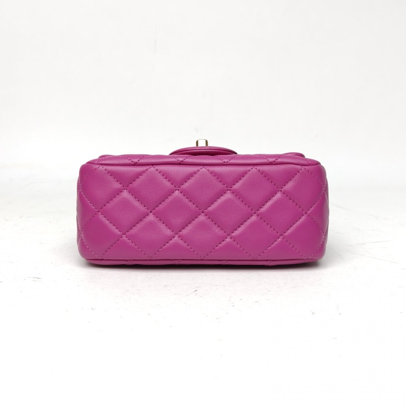 CHANEL CF口蓋包方胖子紫色羊皮30開金扣金球調節扣肩帶-3