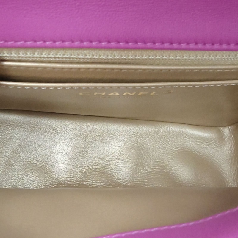 CHANEL CF口蓋包方胖子紫色羊皮30開金扣金球調節扣肩帶-5