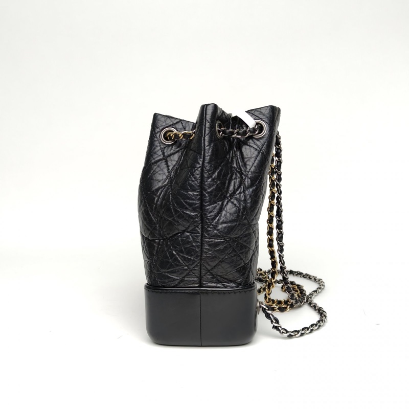 CHANEL GABRIELLE流浪雙肩包小號黑色牛皮晶片開金銀扣-1