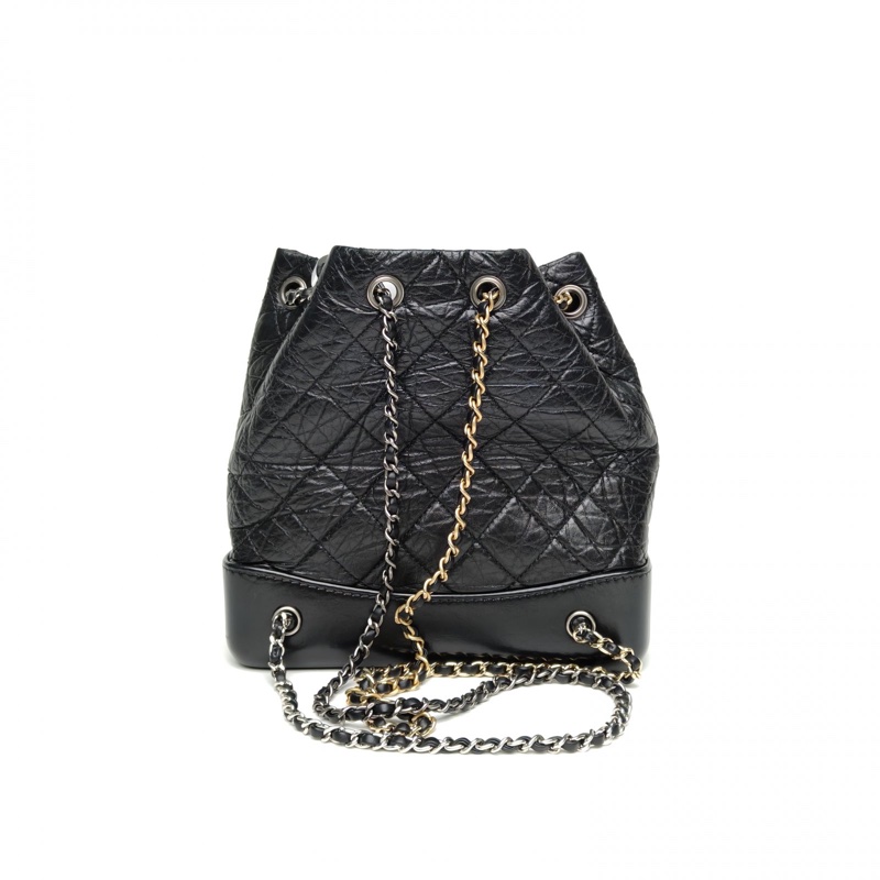 CHANEL GABRIELLE流浪雙肩包小號黑色牛皮晶片開金銀扣-2