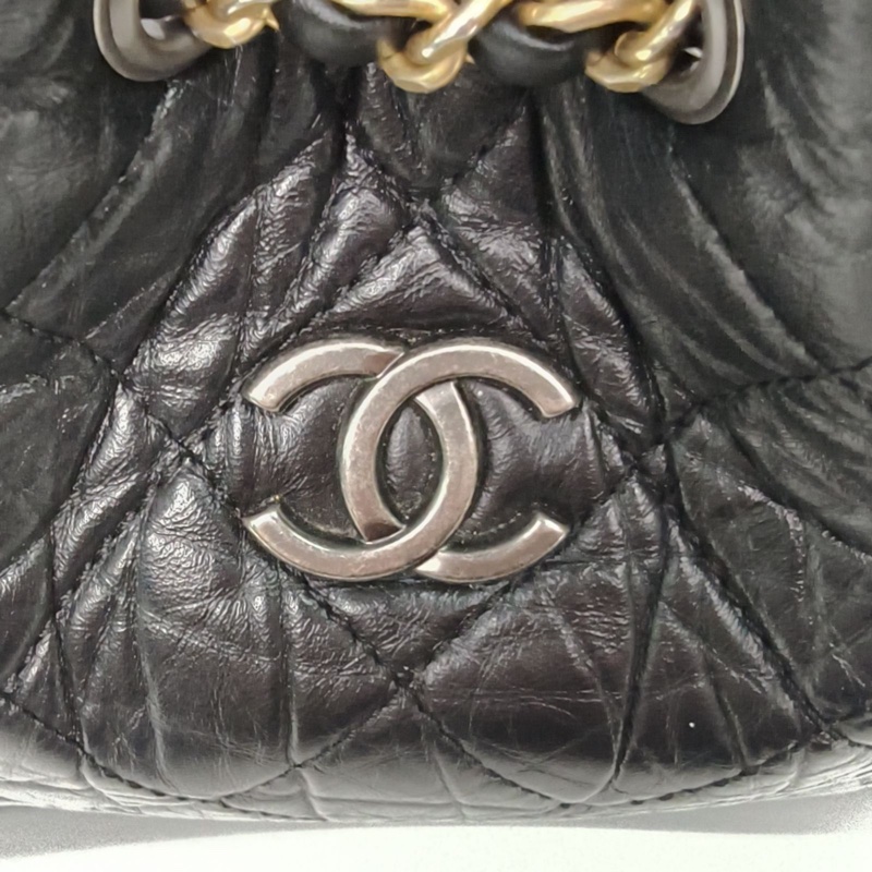 CHANEL GABRIELLE流浪雙肩包小號黑色牛皮晶片開金銀扣-4