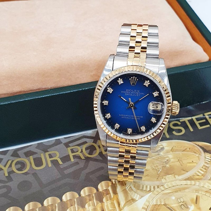 【大眾名錶】Rolex 勞力士 68273 Datejust 原廠漸層藍十鑽面盤 原面未翻寫 中型蠔式 大眾名錶G224-1