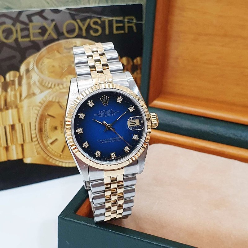 【大眾名錶】Rolex 勞力士 68273 Datejust 原廠漸層藍十鑽面盤 原面未翻寫 中型蠔式 大眾名錶G224-3