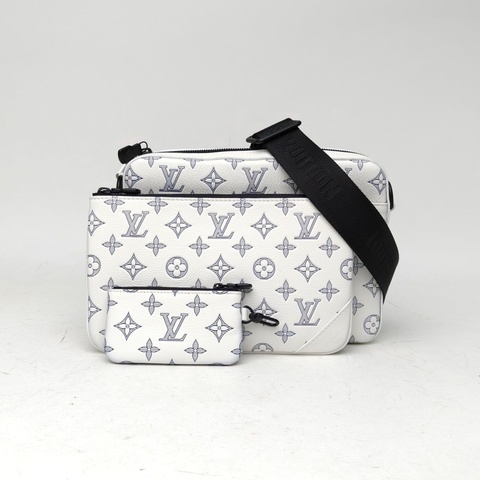 LOUIS VUITTON Trio郵差包三合一白色牛皮老花晶片