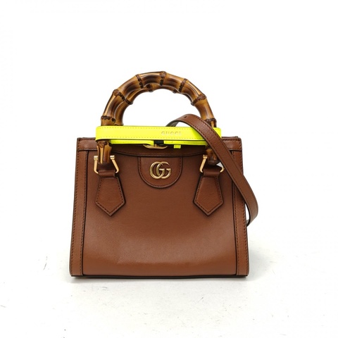 GUCCI Diana戴安娜竹節手柄迷你20焦糖色牛皮金扣