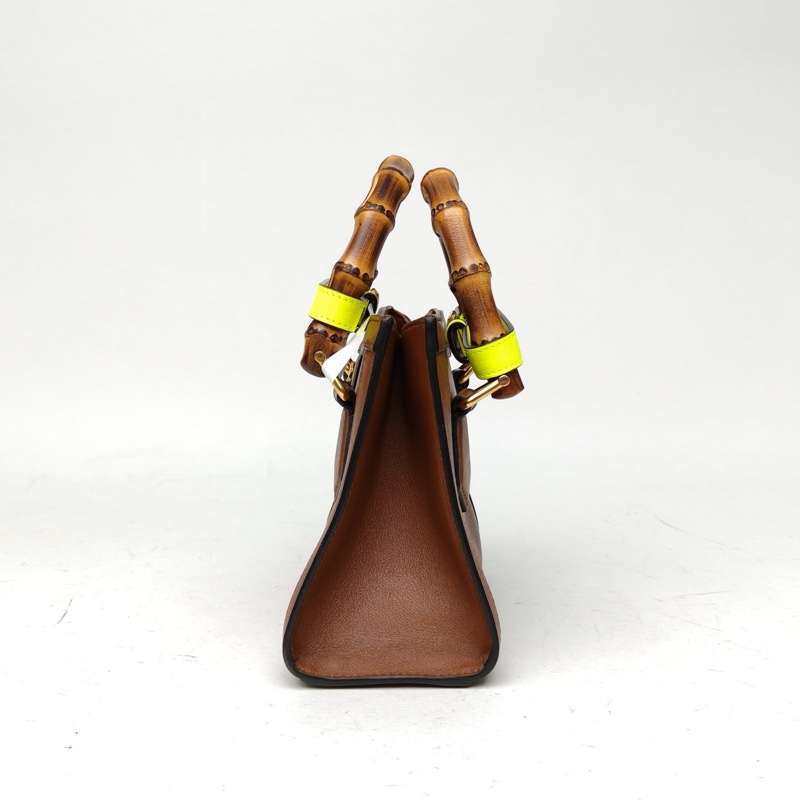 GUCCI Diana戴安娜竹節手柄迷你20焦糖色牛皮金扣-1