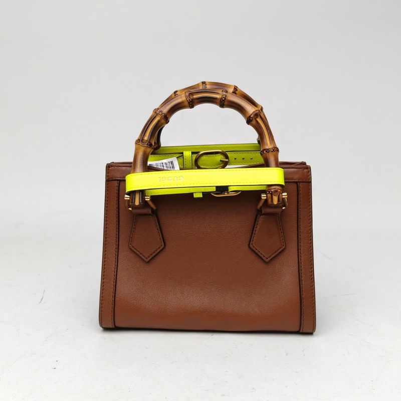 GUCCI Diana戴安娜竹節手柄迷你20焦糖色牛皮金扣-2