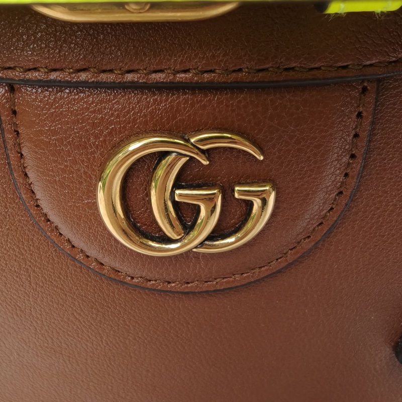 GUCCI Diana戴安娜竹節手柄迷你20焦糖色牛皮金扣-4