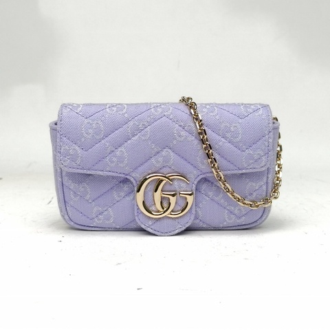 GUCCI GGMarmont肩背包超Mini16.5紫色帆布淺金扣