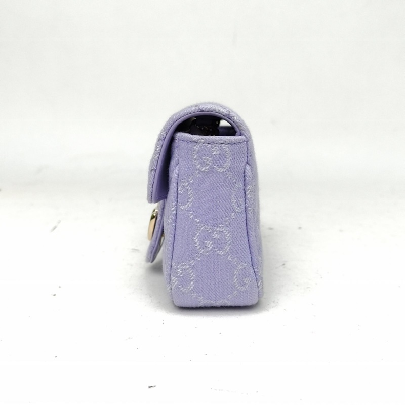 GUCCI GGMarmont肩背包超Mini16.5紫色帆布淺金扣-1