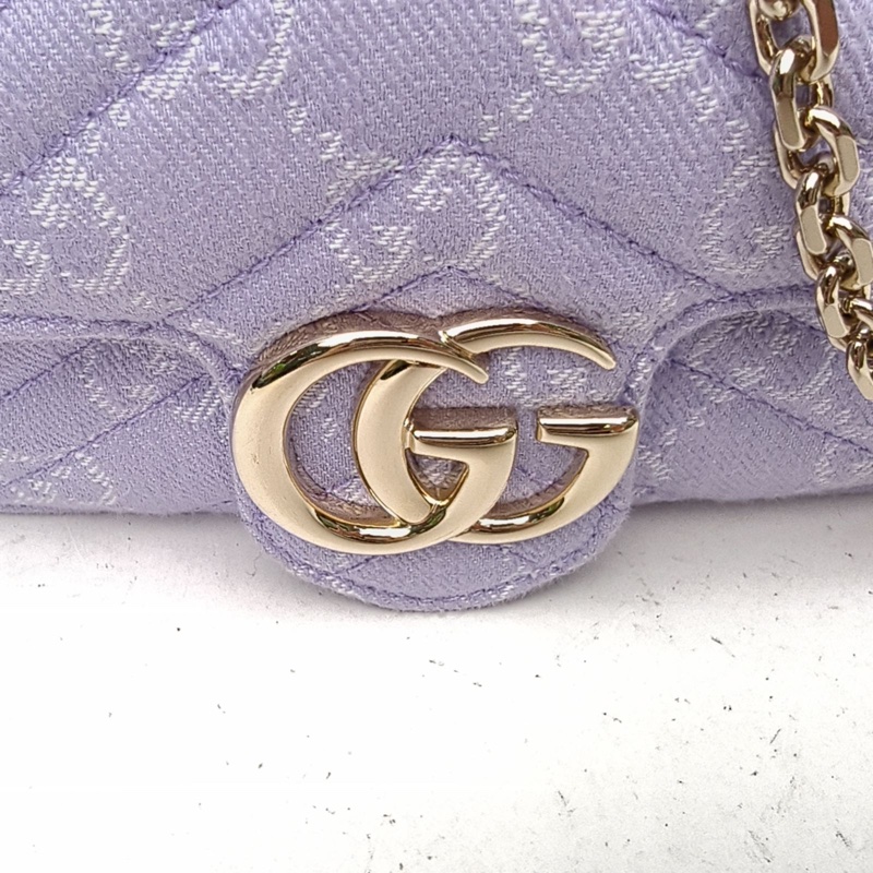 GUCCI GGMarmont肩背包超Mini16.5紫色帆布淺金扣-4