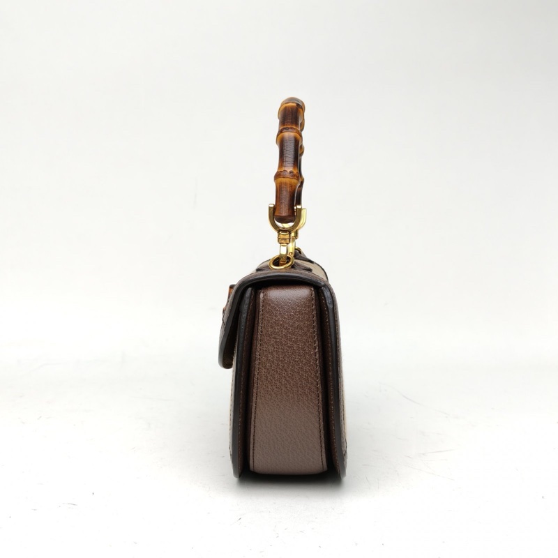 GUCCI Bamboo竹節手柄手提包小號棕色帆布金扣-1