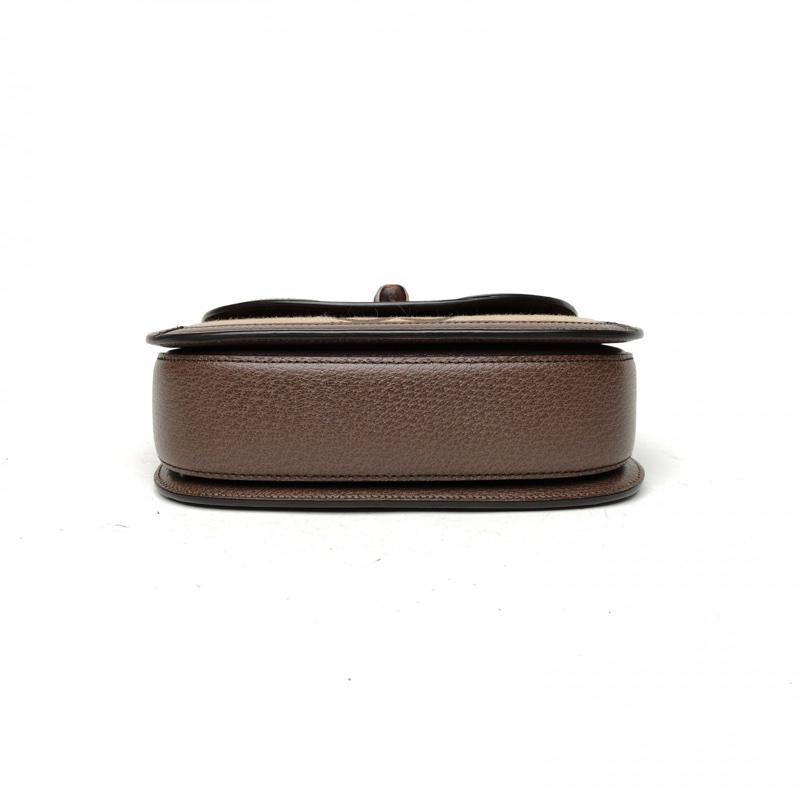 GUCCI Bamboo竹節手柄手提包小號棕色帆布金扣-3