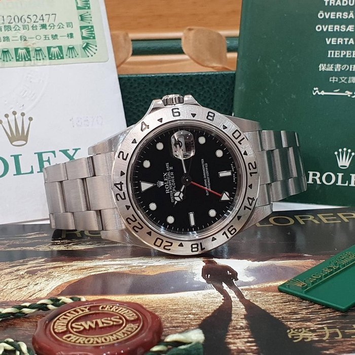 【大眾名錶】ROLEX 勞力士 16570 Explorer ll 探險家二號 黑面紅針 2003 大眾名錶B1193-2