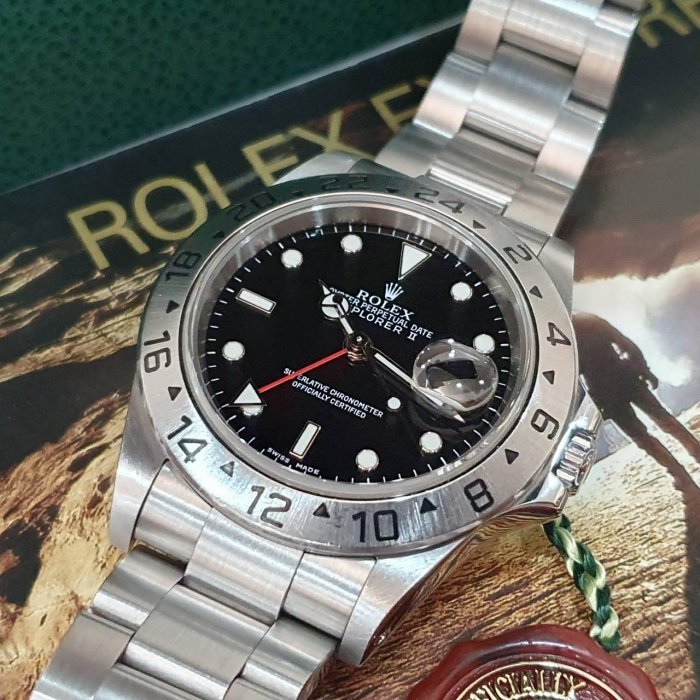 【大眾名錶】ROLEX 勞力士 16570 Explorer ll 探險家二號 黑面紅針 2003 大眾名錶B1193-8