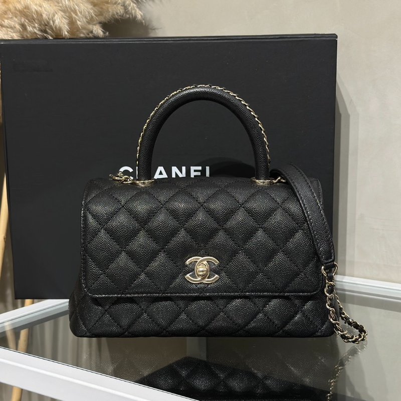 CHANEL Coco handle皮穿鍊手柄 - 小號黑金-0