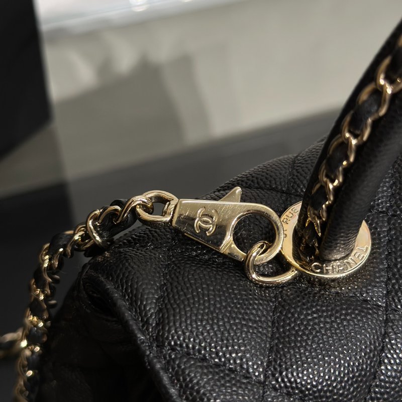CHANEL Coco handle皮穿鍊手柄 - 小號黑金-9