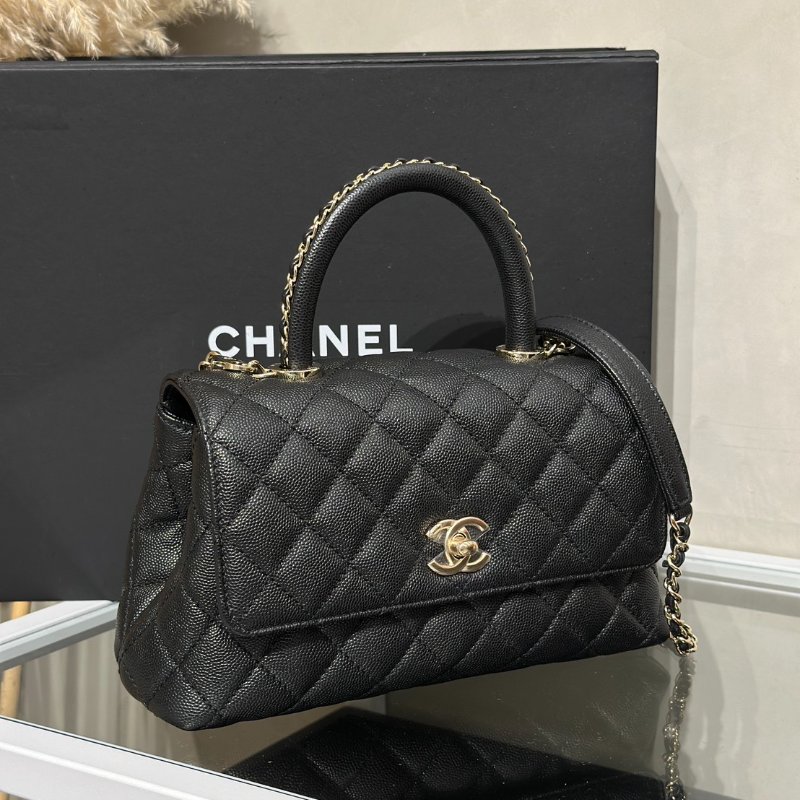 CHANEL Coco handle皮穿鍊手柄 - 小號黑金-11