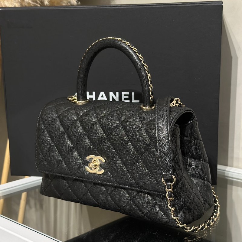CHANEL Coco handle皮穿鍊手柄 - 小號黑金-12