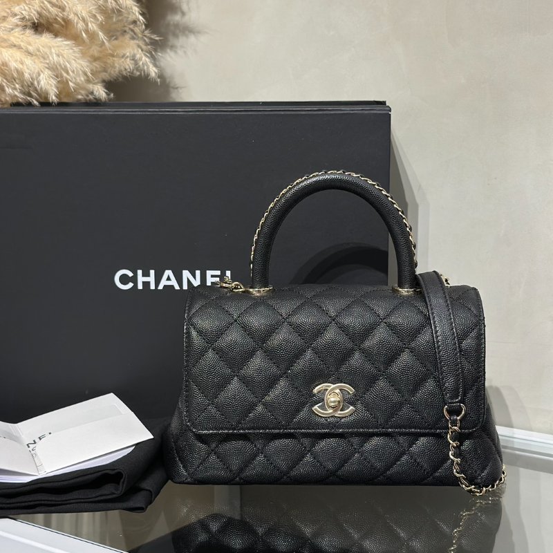 CHANEL Coco handle皮穿鍊手柄 - 小號黑金-13