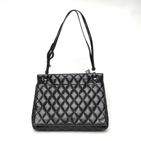 BALENCIAGA 黑色牛皮黑扣秀款touch包菱形格紋單肩包