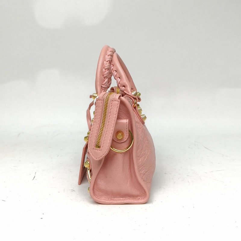 BALENCIAGA CityMini24機車包粉色羊皮金扣-1