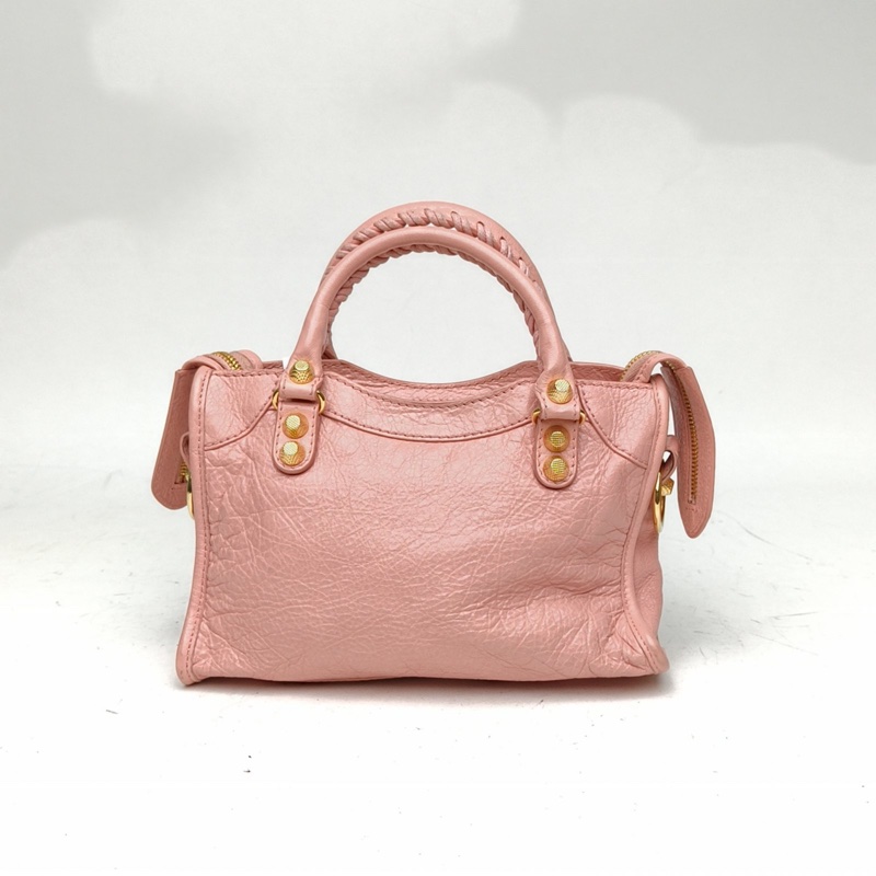 BALENCIAGA CityMini24機車包粉色羊皮金扣-2