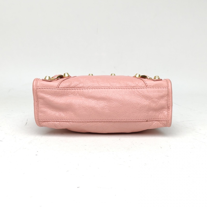 BALENCIAGA CityMini24機車包粉色羊皮金扣-3