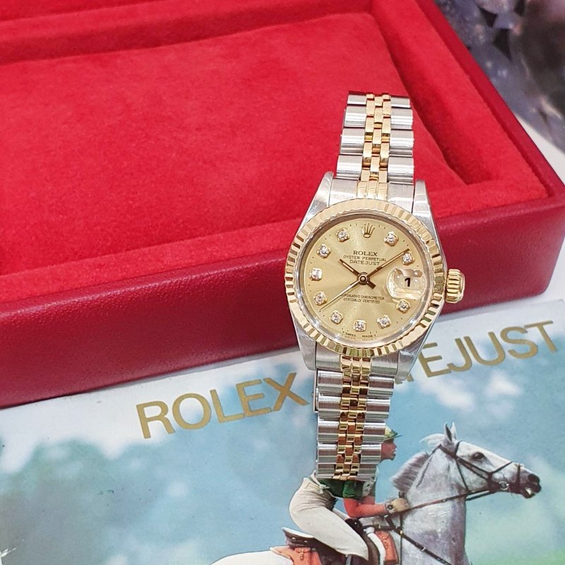 【大眾名錶】ROLEX 勞力士 69173 Datejust 半金女錶 金十鑽面盤 新包台 錶耳無孔 大眾名錶B1232-1