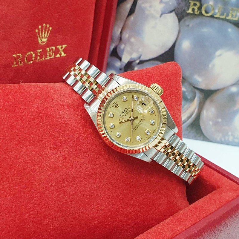 【大眾名錶】ROLEX 勞力士 69173 Datejust 半金女錶 金十鑽面盤 新包台 錶耳無孔 大眾名錶B1232-2