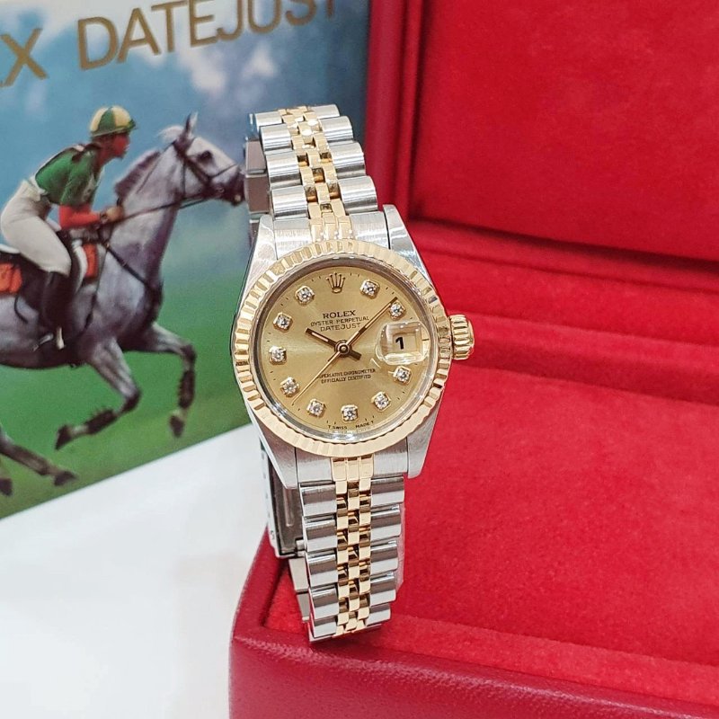 【大眾名錶】ROLEX 勞力士 69173 Datejust 半金女錶 金十鑽面盤 新包台 錶耳無孔 大眾名錶B1232-3
