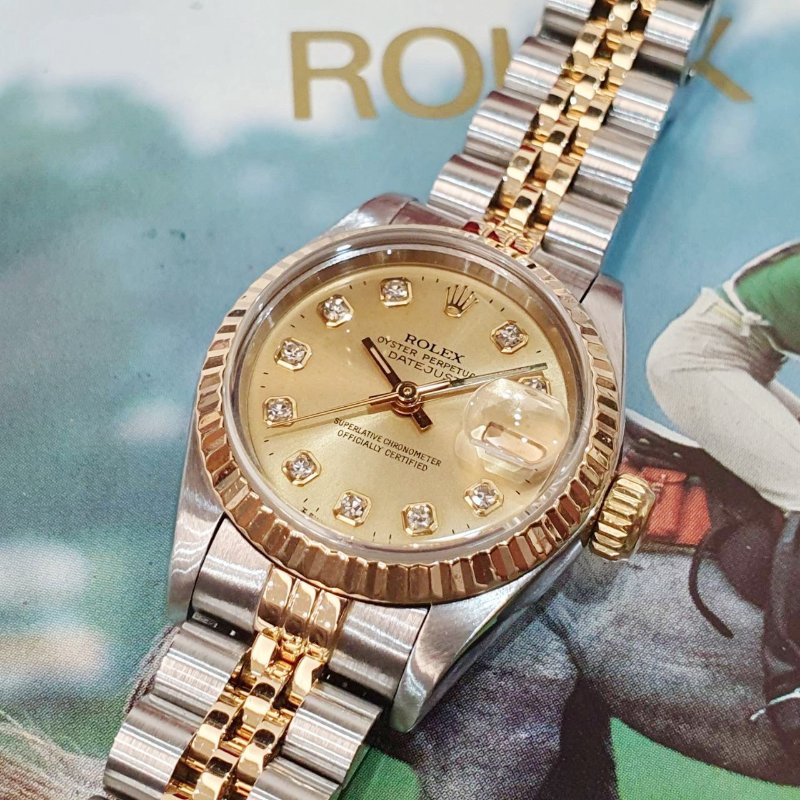 【大眾名錶】ROLEX 勞力士 69173 Datejust 半金女錶 金十鑽面盤 新包台 錶耳無孔 大眾名錶B1232-8