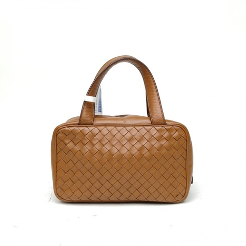 BOTTEGA VENETA 棕色羊皮編織手提包盒子包