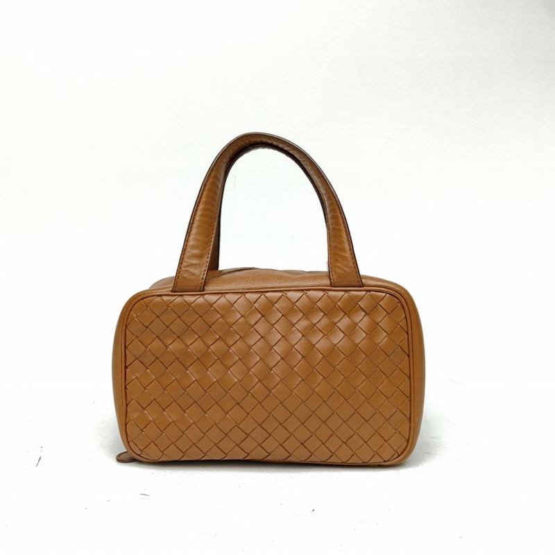 BOTTEGA VENETA 棕色羊皮編織手提包盒子包-2