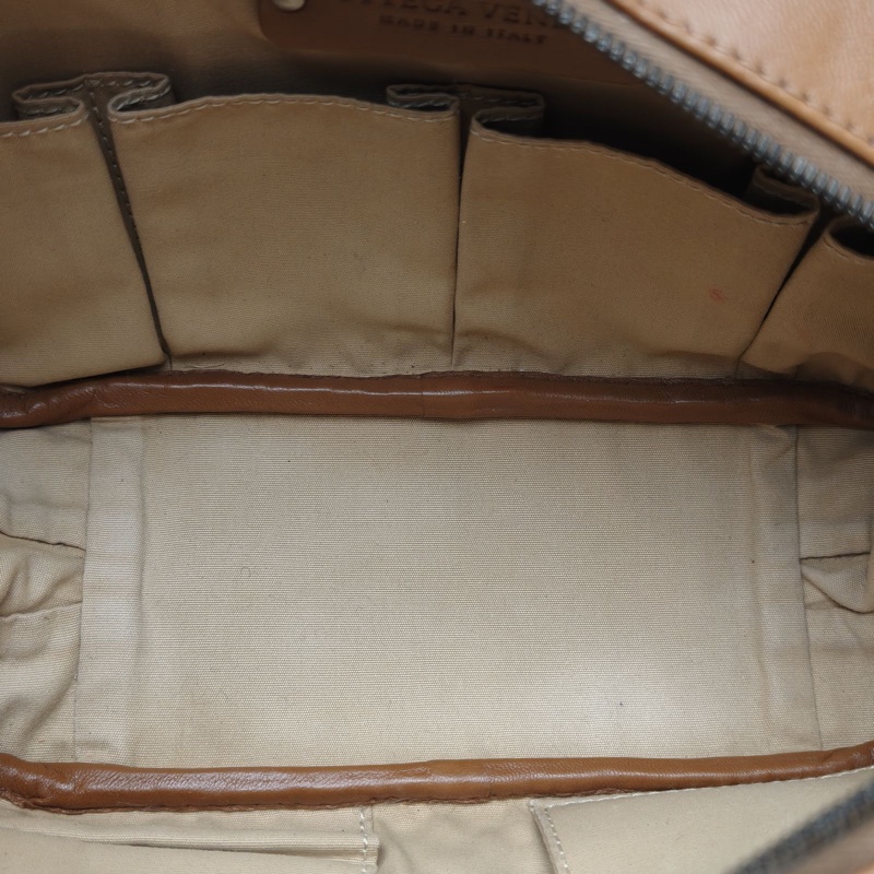 BOTTEGA VENETA 棕色羊皮編織手提包盒子包-4