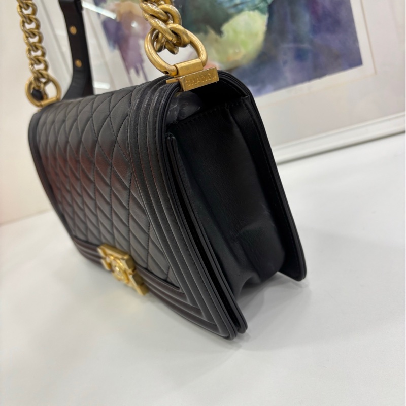 Chanel香奈兒Leboy中號黑色光面牛皮 25開-4