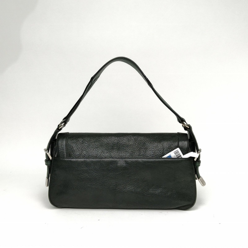 LOEWE 墨綠色牛皮銀扣中古鉚釘大logo單肩包-2