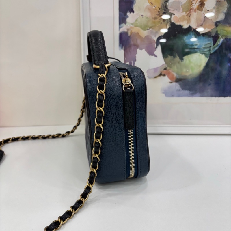 Chanel香奈兒黑金相機包 中型 荔枝牛皮 經典菱格紋 28開 有卡有購證-2