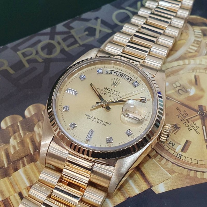 【大眾名錶】ROLEX勞力士 18038 Day-Date 蠔式日誌 18K金 6.9T鑽面 錶徑36 大眾名錶G226-8