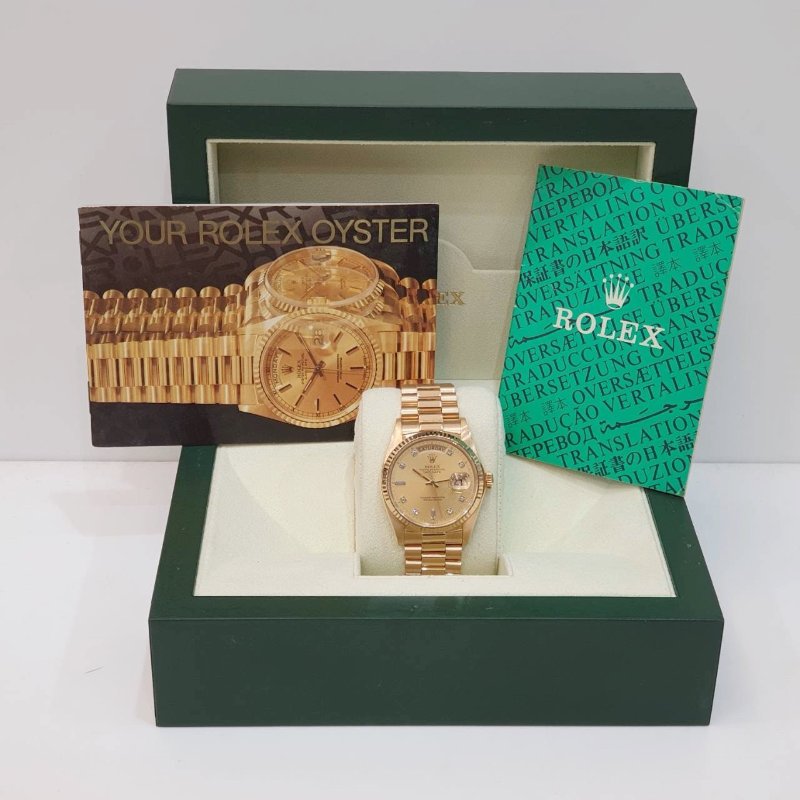 【大眾名錶】ROLEX勞力士 18038 Day-Date 蠔式日誌 18K金 6.9T鑽面 錶徑36 大眾名錶G226-9