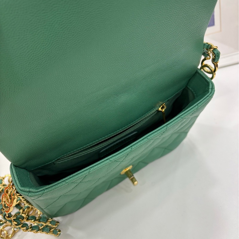 Chanel CF大mini系列23C綠色金扣荔枝皮鏈條包 雙C扣logo鏈條單肩斜挎包 晶片款 有購證-6