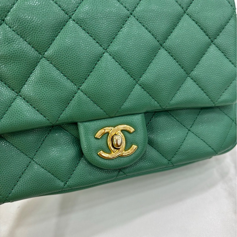 Chanel CF大mini系列23C綠色金扣荔枝皮鏈條包 雙C扣logo鏈條單肩斜挎包 晶片款 有購證-7