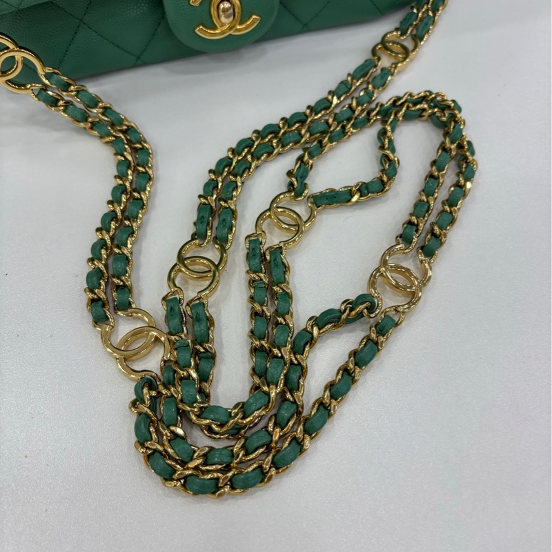 Chanel CF大mini系列23C綠色金扣荔枝皮鏈條包 雙C扣logo鏈條單肩斜挎包 晶片款 有購證-8