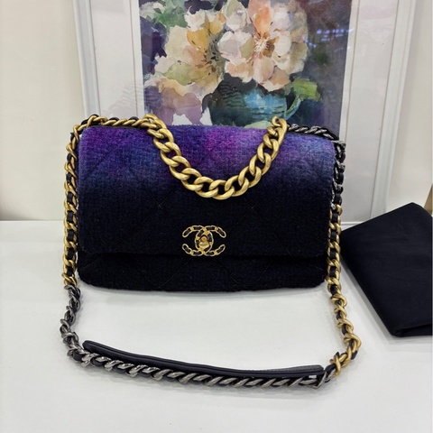 Chanel 19bag 紫色漸層毛呢鏈條包 30開