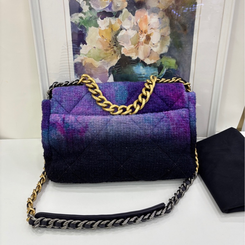 Chanel 19bag 紫色漸層毛呢鏈條包 30開-1